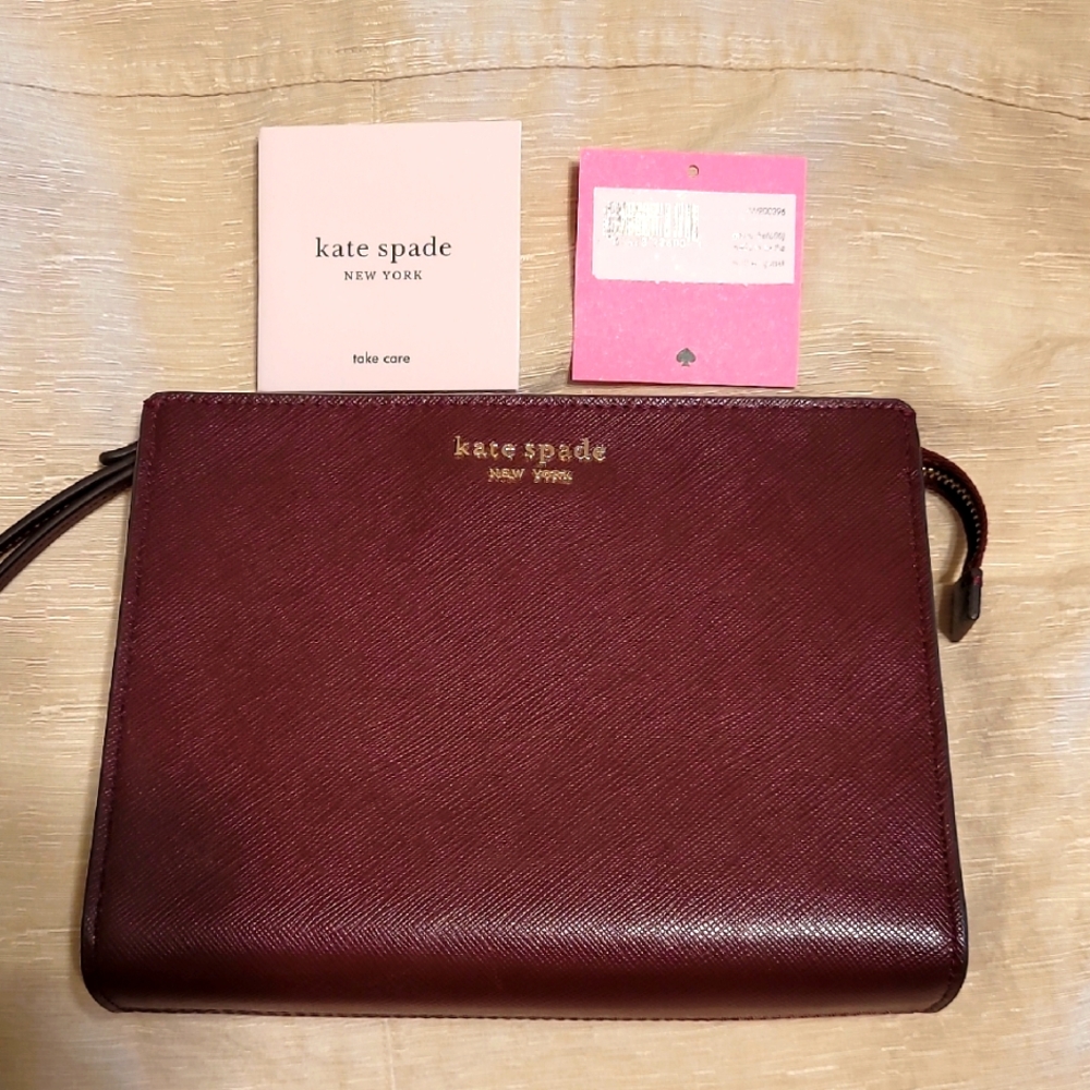 kate spade burgundy leather wristlet clutch